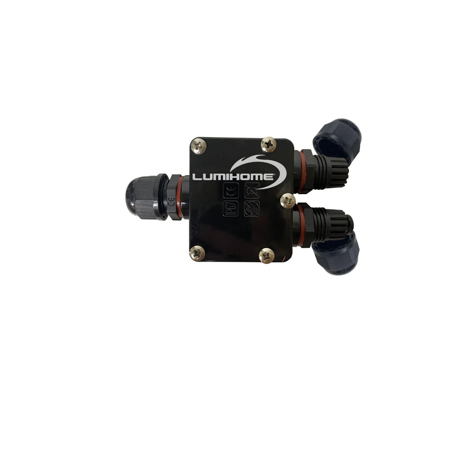 Boite Etanche IP67 WZL4 - Noire - Avec dominos - 3 entrées - presse étoupe - compatible câble souple - Lumihome